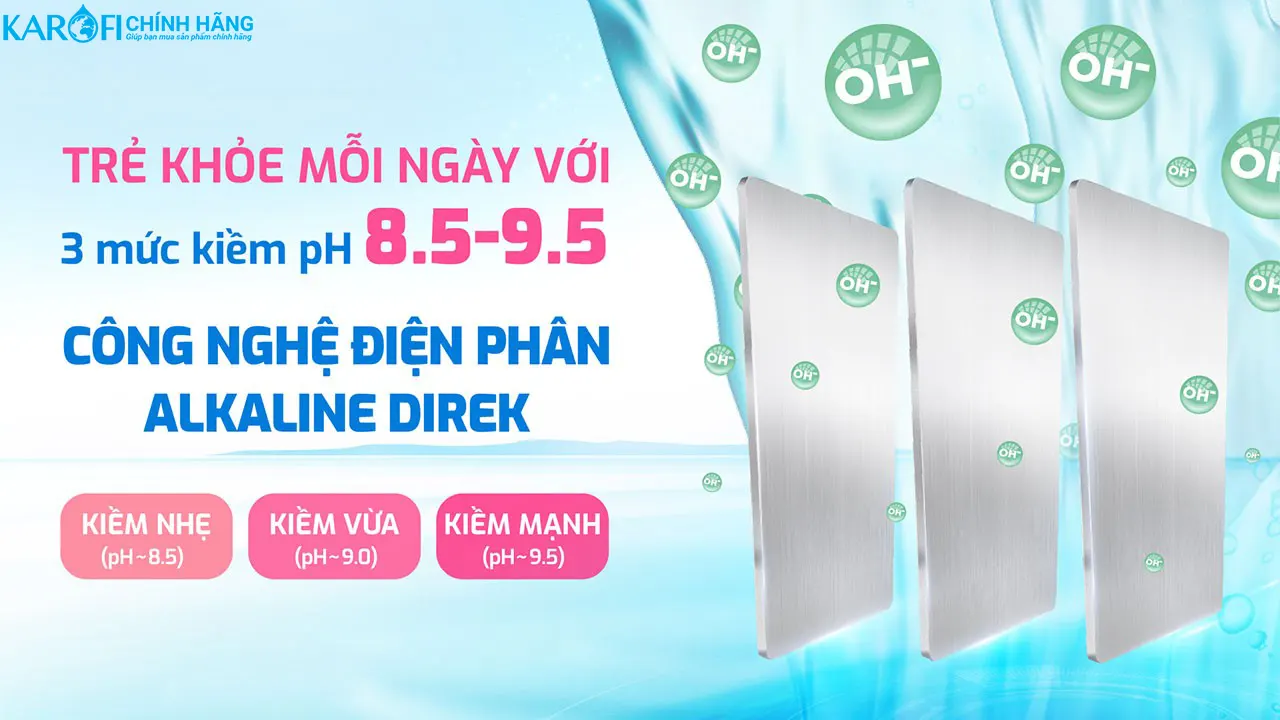 Máy lọc nước nóng lạnh Hydro-ion kiềm Karofi KAE-S86 PRO